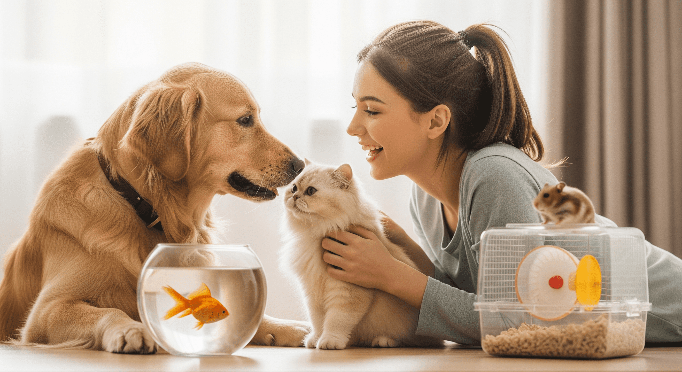 Happy pets with carers